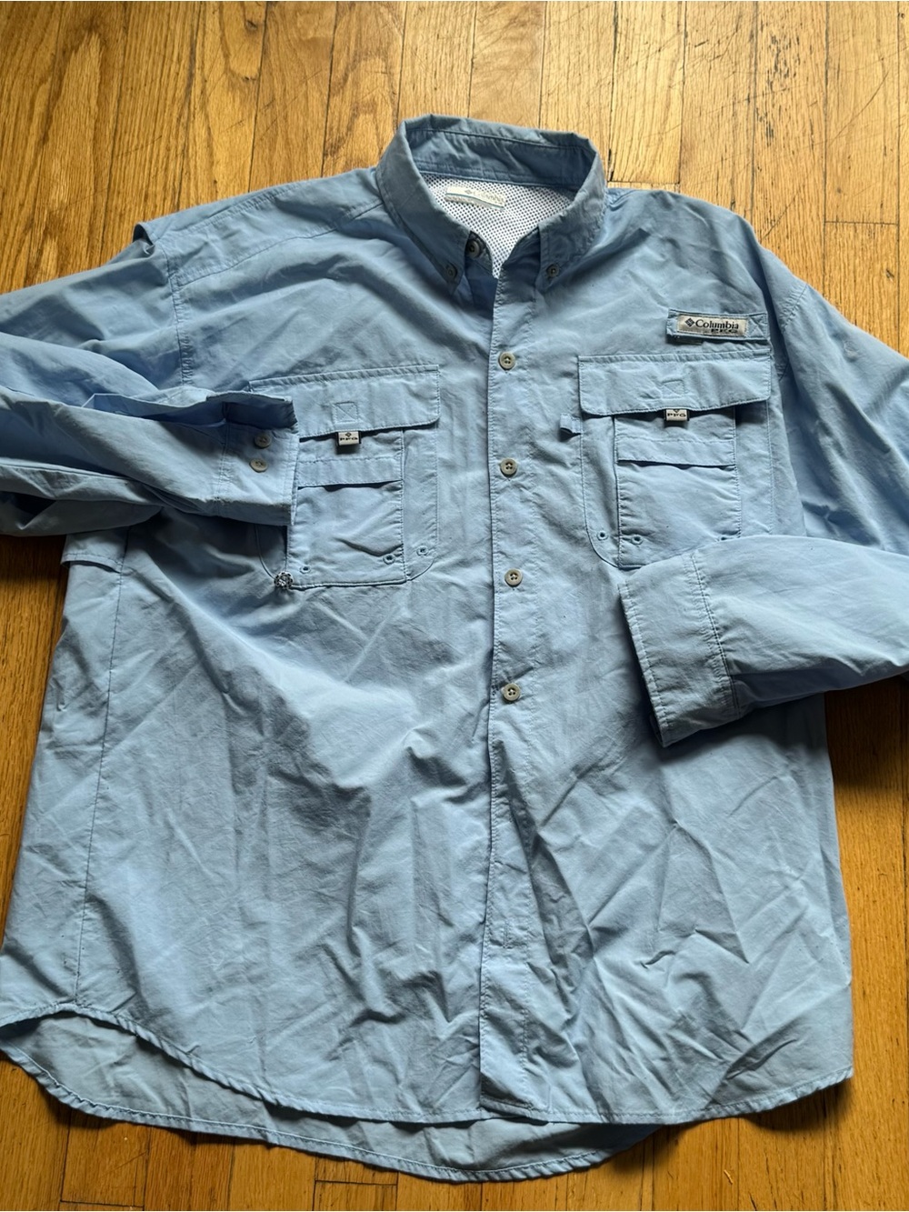 Columbia Light Blue Long-Sleeve Outdoor Fishing Shirt